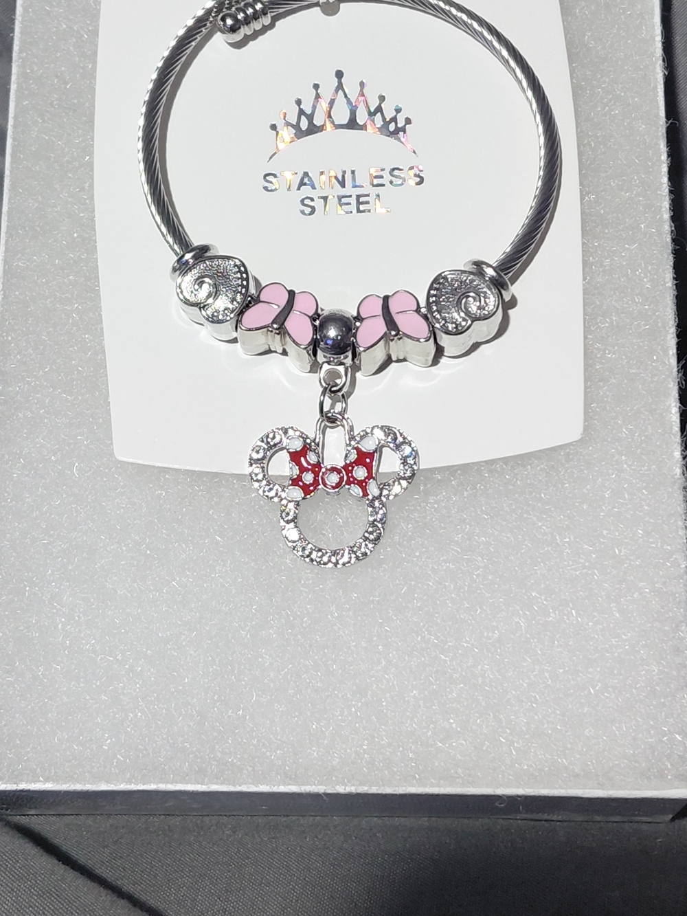 Pink & Red Minnie Mouse Style Charm Bracelet